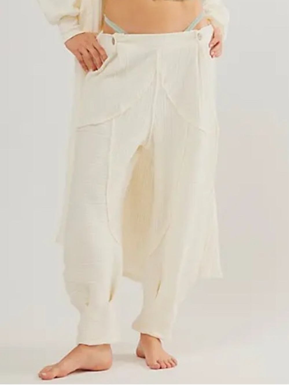 FREE PEOPLE Intimately Good Feels Joggers Textured Harem Pants Cream - Medium